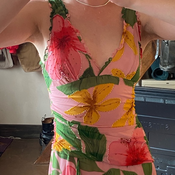 BCBG Vintage Pink Floral Prom Dress - Picture 4 of 5